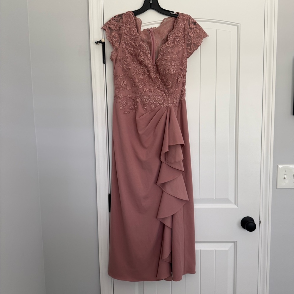 Azazie Rose Mauve Lace Bodice Midi Dress